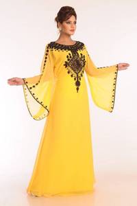 Yellow georgette embroidered stitched islamic <b>kaftans</b> - Product Image 3