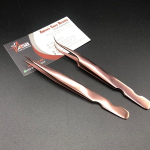 Pince à épiler d'extension de cils à poignée plate Logo personnalisé Or rose Acier inoxydable brillant Pointe pointue Volume Styles disponibles - Product Image 2