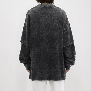 เสื้อยืดโอเวอร์ไซส์ ผ้าคอตตอน 100% หนานุ่ม สกรีนโลโก้ได้ ทรงหลวม ไหล่ตก สไตล์สตรีทแวร์ แขนยาว สีพื้น ราคาถูก แขนสองชั้น - Product Image 4