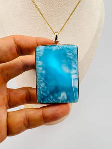 Handmade Sterling Silver Rhodium <b>Opal</b> Gemstone Engagement Wedding Party <b>Pendant</b> Stone Size 10X15MM Rectangle Shape Bezel Setting - Product Image 3