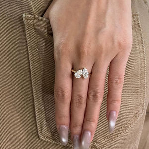 Anillo Toi Moi con Diamante Moissanite Corte Pera y Marquesa, Chapado en Oro Amarillo con Plata 925, Anillo de Boda para Mujer, Regalo de Compromiso - Product Image 1