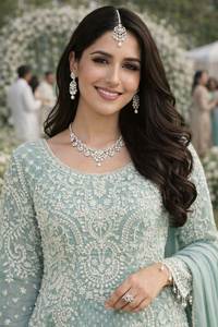 Elegant Precious Color O Neck Style Pure Silk Fabric Heavy Embroidery & Beads Work <b>Three</b> Piece Salwar Suit At Reasonable Rate - Product Image 3