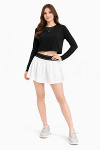 Completo Sportivo 2 Pezzi: Top a Maniche Lunghe con Collo Rotondo e Pantaloncini, Vestibilità Comoda, Asciugatura Rapida, in Poliestere/Nylon/Spandex, per Yoga - Product Image 4