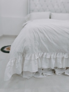 Ensemble de housse de couette en lin naturel tailles personnalisées couleurs Double volants 3 pièces housse de couette ensemble de literie pour la maison hôtel mariage hôpital - Product Image 5