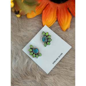 Southwest Handmade Multi Stone <b>Sterling</b> <b>Silver</b> Flower <b>Stud</b> <b>Earrings</b> - Product Image 3