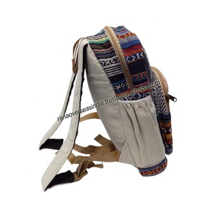 Sac à dos en chanvre à poches multiples avec motif à rayures pour l'université et l'école - Product Image 2