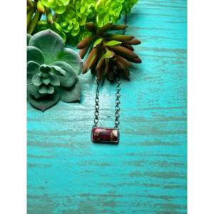 Navajo Handmade Sterling Silver Necklace with Rose Dahlia Inlay Bezel Setting - Product Image 1
