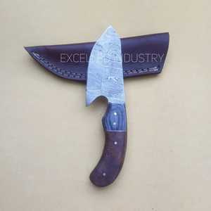 Couteau en acier damas fait à la main Bushcraft Skinner couteau de survie EDC manche en bois avec gaine en cuir couteaux de chasse - Product Image 4