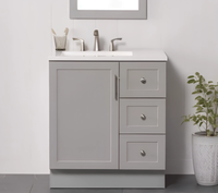 Meuble-lavabo de salle de bain moderne gris en bois massif avec un seul lavabo, tiroirs à queue de pie et portes à fermeture douce, idéal pour les hôtels (vente en gros)