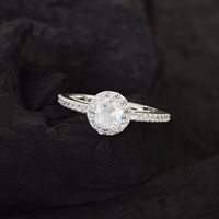 Regenbogen-Mondstein 925 Sterling Silber Ring für Frauen, Moissanit-Ehering für Frauen, Halbedelstein-Silberring