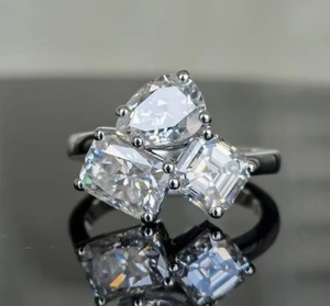 Asscher เรืองแสงและลูกแพร์ตัด Moissanite แหวน 3 หินแหวนหมั้น Trilogy แหวนแต่งงานผู้หญิงครบรอบของขวัญวันแม่ - Product Image 1