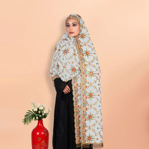 Womens Designer Georgette Hijab with Heavy Embroidery and Sequin Work Featuring Beads Latkan Lace Border for Party Wear - Product Image 6