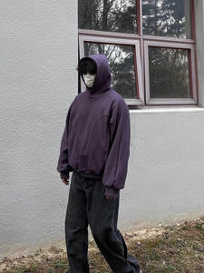 Vente en gros 300 Gsm polaire 100% coton sweat à capuche surdimensionné hommes vierge masque à capuche avec fermeture éclair masque facial expédition DDP - Product Image 3