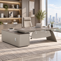 Bureau de direction moderne en forme de L avec plateau double couche, structure en acier et armoire latérale pour bureau de PDG
