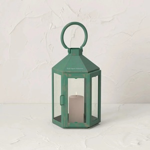 Linterna de vela de vidrio y metal turquesa más vendida para el hogar y la boda Piso decorativo de Navidad y linternas colgantes - Product Image 6