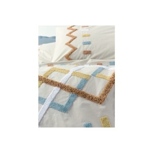 Mellow Mint Cotton Box Puff Embroidered Double Duvet <b>Cover</b> Set King Size 4pc Geometric Bedding for Home <b>Sofa</b> <b>Bed</b> Warm for Winter - Product Image 2