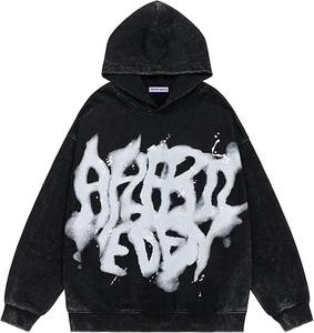 เสื้อสวมหัวมีฮู้ดสำหรับผู้ชายผ้าซักได้ปรับแต่งได้พร้อมแผ่นปักและทรงโอเวอร์ไซส์ - Product Image 1