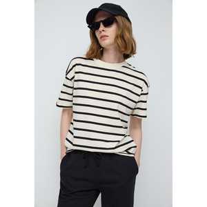 T-shirt basique décontracté à rayures 100% coton, col rond, manches courtes, coupe classique - Product Image 4