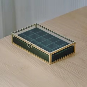 Jewelry Watch Organizer <b>Box</b> Gold Brass Glass <b>Wedding</b> <b>Keepsake</b> Necklace Makeup for Storage Accessories - Product Image 1