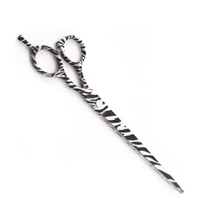 Tijera de aseo para mascotas de acero inoxidable recubierta de cebra, tijera de corte de pelo de belleza para reposapiés de cerámica ajustable para animales - Product Image 3