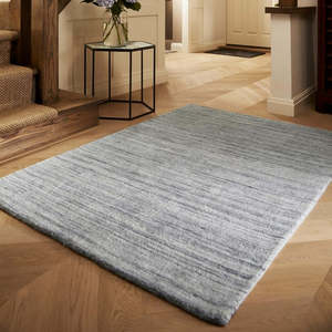 Handmade Large Silver <b>Grey</b> Wool <b>Rug</b> with Fine Stripes for Bedroom Hallway <b>Living</b> <b>Room</b> - Product Image 2