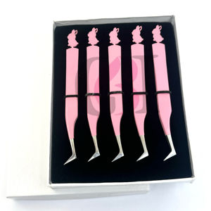 Pince à épiler pour extensions de cils de haute qualité en acier inoxydable antistatique 10 mm avec revêtement en poudre rose clair et pointe argentée, instrument de beauté - Product Image 1