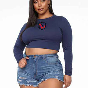 Tops cortos de manga larga de algodón para mujer con cuello redondo, Camisetas básicas ajustadas, camisetas recortadas de verano ecológicas con logotipo personalizado - Product Image 4