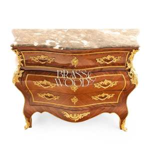 Cómoda de Madera de Lujo con Tapa de Mármol, Silueta Curva, Tiradores de Latón Dorado, Diseño Europeo Clásico - Product Image 1