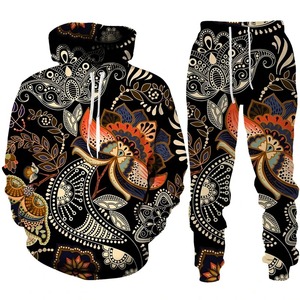 Ensemble survêtement polaire respirant à motif uni pour homme, sweat à capuche et pantalon en coton 100 % écologique, style vintage, idéal pour l'hiver - Product Image 1