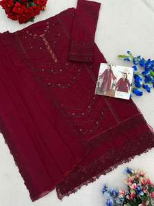 Costume pakistanais en faux georgette lourd avec broderie et séquence, travail de khatli, salwar kameez pour la vente à l'exportation - Product Image 2