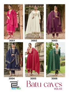 Blue Hills Batu Caves Vol 3 Colección Estilo indio pakistaní Bordado de rayón Mujeres Kurta/Kurti Ropa de fiesta de secado rápido Azul - Product Image 3