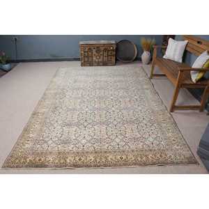 Alfombra Vintage de 6.4x9.4 pies, Alfombra Turca, Alfombra Abstracta Beige de Lana - Product Image 3