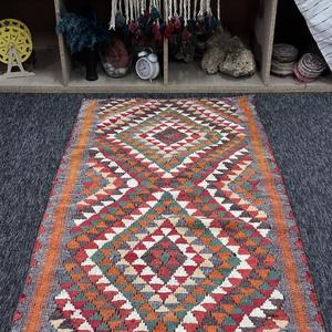 Tapis vintage 2,7 x 11,6 pieds, petit tapis turc, tapis en laine géométrique arc-en-ciel - Product Image 4