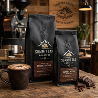 Sacs à café personnalisés AT PACK de 12 oz (2 lb) noirs mats avec valve et fermeture à boucle métallique, emballage à soufflets latéraux pour torréfacteurs de café