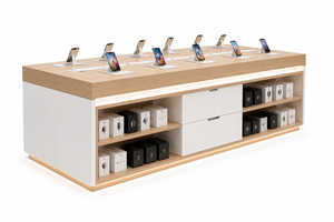 Espositore Personalizzato per Telefoni Cellulari, Vetrina Moderna per Smartphone con Illuminazione LED e Spazio di Stoccaggio per Negozi di Elettronica - Product Image 2