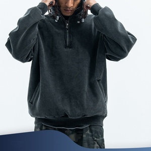 Otoño e Invierno nuevo lavado de media cremallera de alta calidad Puff estampado Sudadera con capucha hombres calle 420gsm Vintage sudaderas con capucha de gran tamaño - Product Image 1