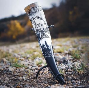 2025 fer support corne à boire 100% vache corne de boeuf sculpté Style religieux artisanat naturel Logo 300-400ml capacité Souvenirs Animal - Product Image 2