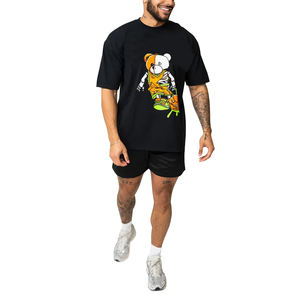 Confortable surdimensionné coton T-shirts col rond léger manches courtes solide imprimé Street Style Gym porter respirant confortable - Product Image 1