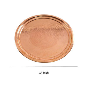 Plateau de service en cuivre martelé artisanal de qualité supérieure, 14 pouces |   Plateau en cuivre décoratif de conception traditionnelle |   Qualité supérieure et de premier ordre - Product Image 3