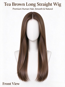 Peluca de Cabello Humano Largo y Liso Color Marrón Té, Línea de Cabello Natural, Sedoso, Suave y Brillante, para Uso Diario - Product Image 3