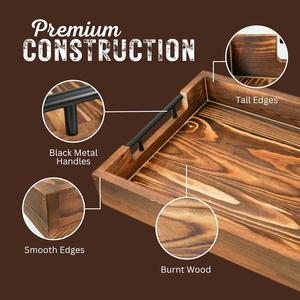 Plateau de rangement rectangulaire en bois massif de qualité supérieure avec finition grain rustique et poignées en métal noir robustes pour la décoration de cuisine et de salle à manger - Product Image 5