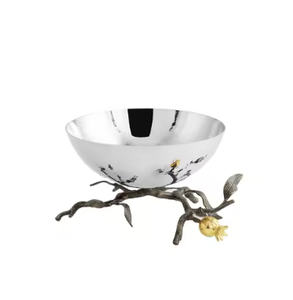 Bols de service de fruits en acier inoxydable de qualité supérieure Design de luxe contemporain Branche de feuille d'argent Oiseaux Bols en métal de vente chaude - Product Image 6