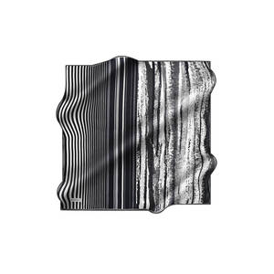 Black and White Striped Silk Square Scarf with Bow Pattern - Product Image 1