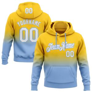 Directo industria venta al por mayor 3D bordado personalizado cosido Amarillo Blanco-azul claro se desvanecen moda deportes pulóver Sudadera con capucha - Product Image 1