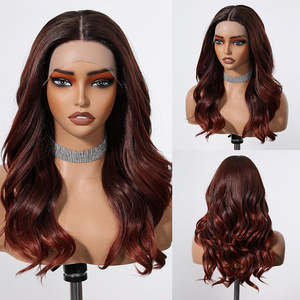 DWY T Long Curly Synthetic <b>Wig</b> with Loose Wave Style Natural Honey <b>Brown</b> with Blonde Highlight Lace Front and Transparent Lace - Product Image 1