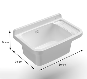 Mongardi Master 8 Évier utilitaire mural blanc L50 X W35 X H24 cm en résine PP avec kit de fixation de vidange inclus Fabriqué en Italie - Product Image 2