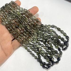 Perles de forme ovale lisse en tourmaline verte, perles ovales unies en pierres précieuses naturelles, fournitures de perles en gros - Product Image 4