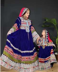 Robe afghane moderne faite à la main de bonne qualité, dernière robe longue à manches longues brodée pour femmes, robe culturelle trapèze mi-longue, vente en gros - Product Image 3