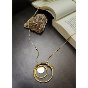 SOUMYA CREATIONS Handmade Gold-Plated Brass Minimalist <b>Statement</b> <b>Necklace</b> with Circular Pattern Unisex for Party Occasions - Product Image 5