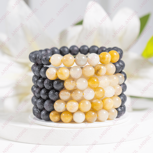 Best Quality Lava Stone Diffuser with Yellow Aventurine 8mm Round Crystal Strecheble Gemstone <b>Bracelet</b> For Fashion Meditation - Product Image 1
